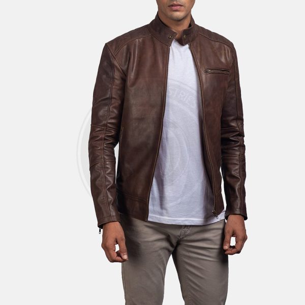 Dean Brown Leather Biker Jacket - Image 2