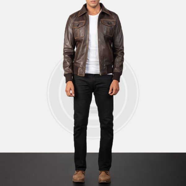 Aaron Brown Leather Bomber Jacket - Image 6