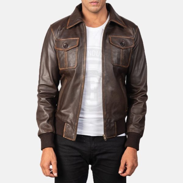 Aaron Brown Leather Bomber Jacket - Image 5