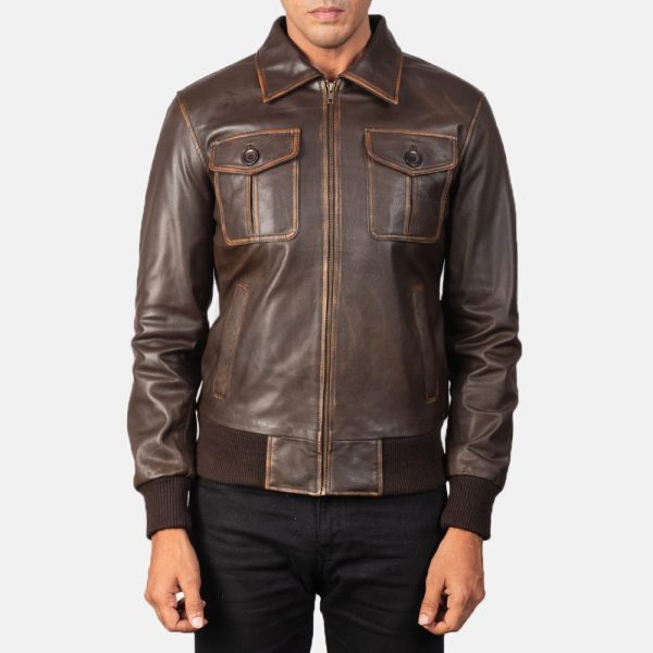 Aaron Brown Leather Bomber Jacket