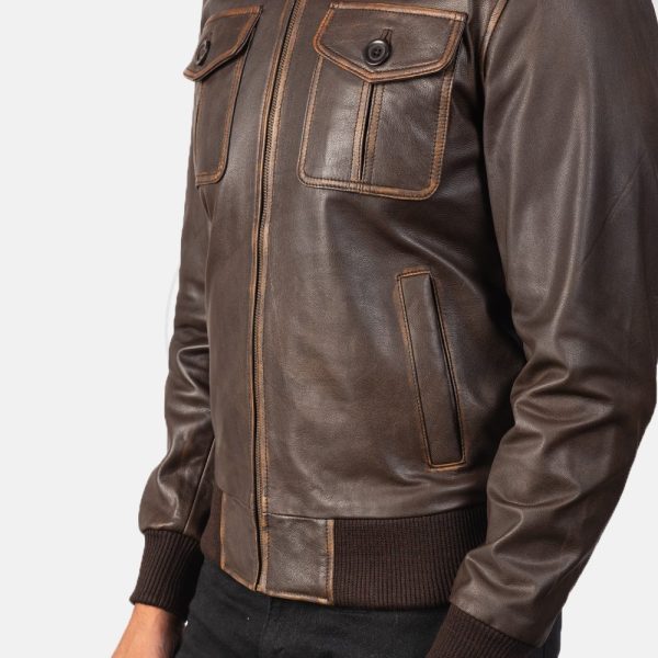 Aaron Brown Leather Bomber Jacket - Image 2