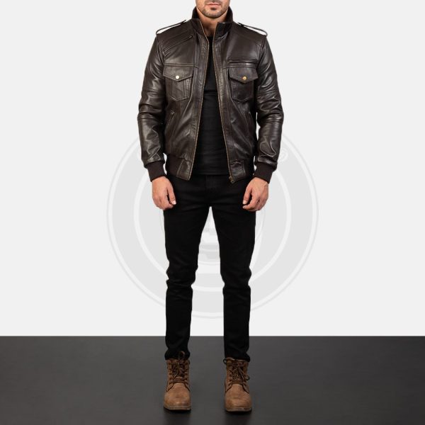 Agent Shadow Brown Leather Bomber Jacket - Image 2