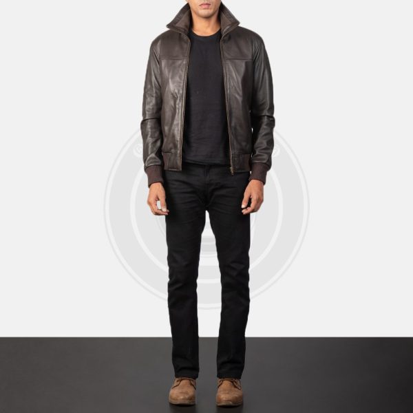 Air Rolf Brown Leather Bomber Jacket - Image 4