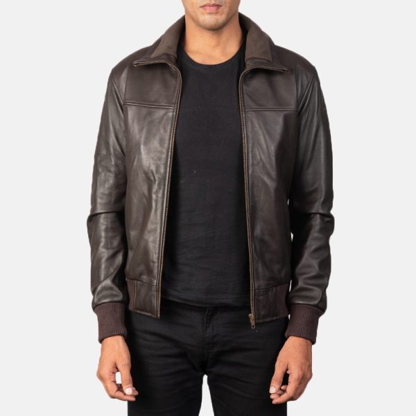 Air Rolf Brown Leather Bomber Jacket - Image 2