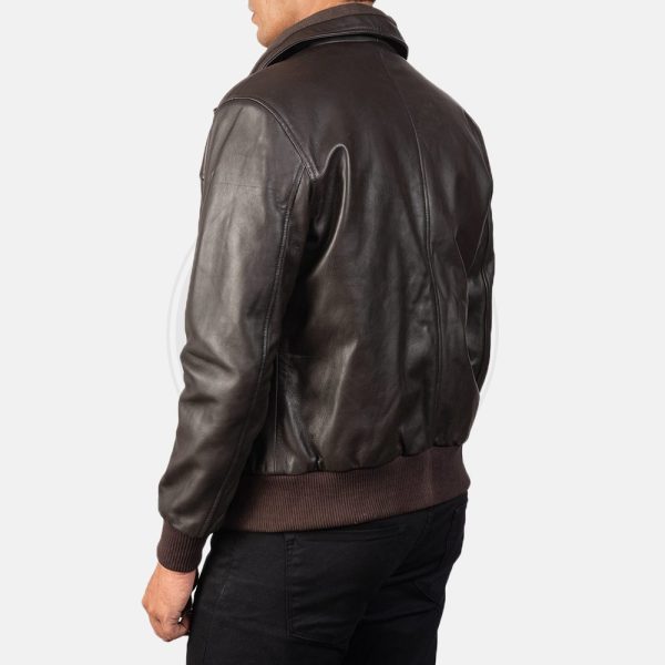 Air Rolf Brown Leather Bomber Jacket - Image 6