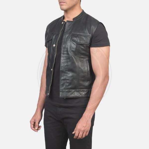 Atlas Moto Black Leather Vest - Image 3