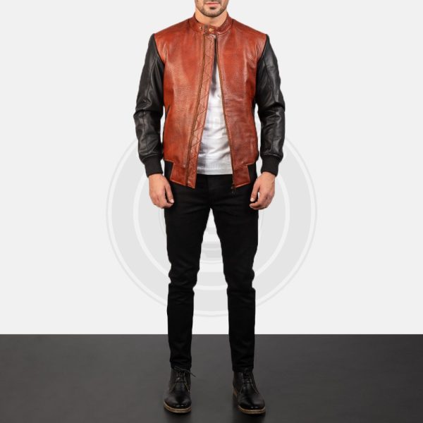 Avan Black & Maroon Leather Bomber Jacket - Image 6