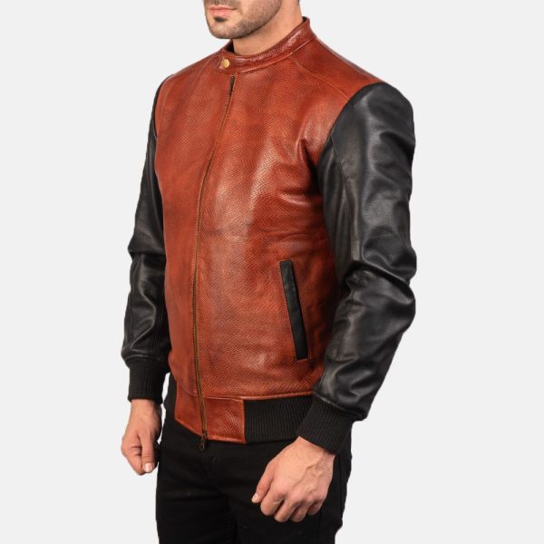 Avan Black & Maroon Leather Bomber Jacket - Image 2