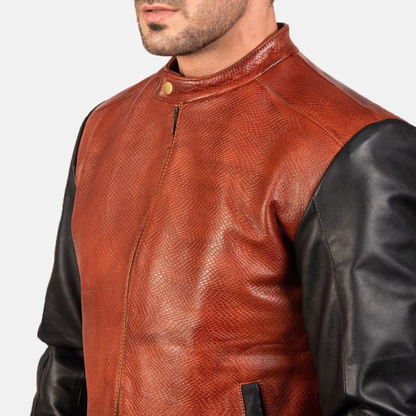 Avan Black & Maroon Leather Bomber Jacket - Image 3