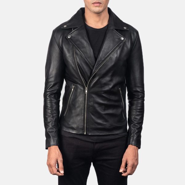 Noah Black Leather Biker Jacket - Image 5