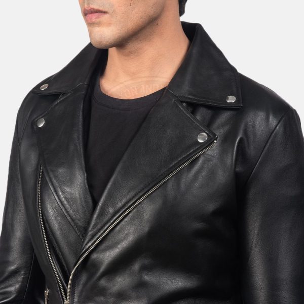 Noah Black Leather Biker Jacket - Image 2