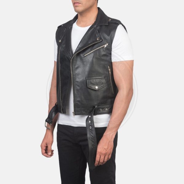 Sullivan Black Leather Biker Vest - Image 2