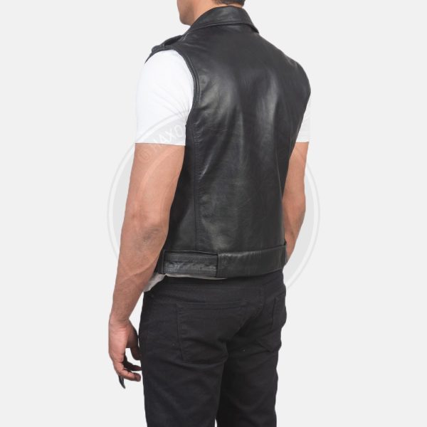 Sullivan Black Leather Biker Vest - Image 3