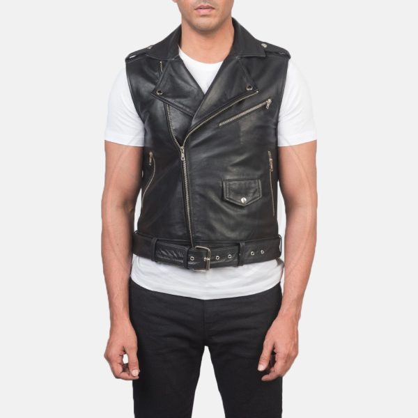 Sullivan Black Leather Biker Vest - Image 4